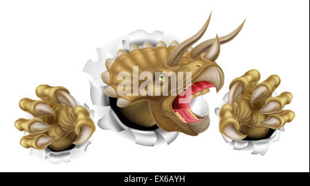 Triceratops Dinosaurier kratzen, ripping und reißen durch den Hintergrund mit seinen Krallen Stockfoto