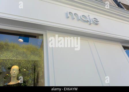 Paris, Frankreich, Detail Store Fenster, Schilder, Bekleidungsgeschäft, Einkaufen im "Le Marais". "Maje", Fashion-Marken-Store Stockfoto