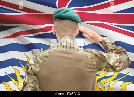 Soldat, salutieren, kanadische Provinz Flagge Serie - Britisch-Kolumbien Stockfoto