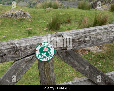 Biofläche Sign. Snowdonia-Nationalpark, Nord-Wales. UK Stockfoto