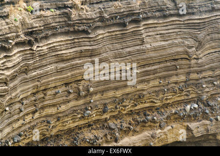 Sedimentgestein (pyroklastischen Ablagerung) bei Suwolbong, UNESCO Global Geopark, Insel Jeju, Korea. Stockfoto