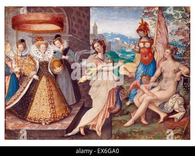 Königin Elisabeth i. von England und die drei Göttinnen von Isaac Oliver 1590 Stockfoto