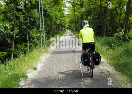 Radfahrer, Radfahren auf einem Radweg in der Natur unterwegs. Stockfoto