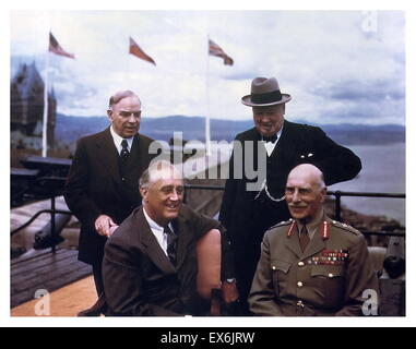 Franklin Roosevelt, der Earl of Athlone, der kanadische Premierminister McKenzie King, britische Premier Winston Churchill, Quebec, Canada, August 1943 Stockfoto