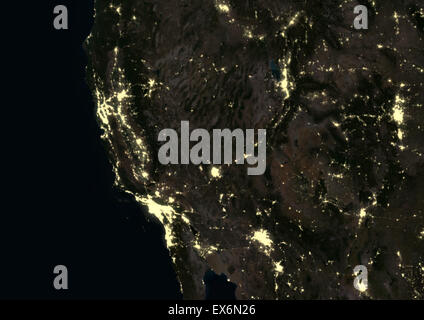 US-Westküste in der Nacht im Jahr 2012 zeigt, San Francisco, Los Angeles, Phoenix, Las Vegas, Salt Lake City und Denver. Dies Stockfoto