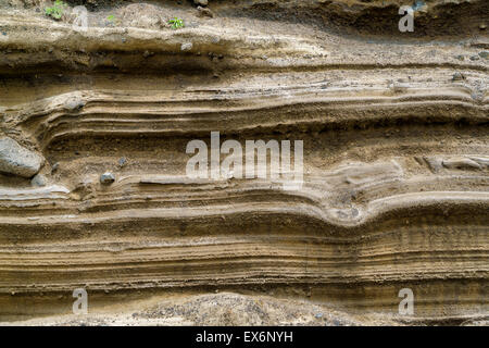 Sedimentgestein (pyroklastischen Ablagerung) bei Suwolbong, UNESCO Global Geopark, Insel Jeju, Korea. Stockfoto