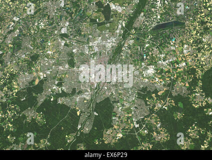 Farbe-Satellitenbild von München. Bild aufgenommen am 10. Juni 2014 mit Landsat 8 Daten. Stockfoto