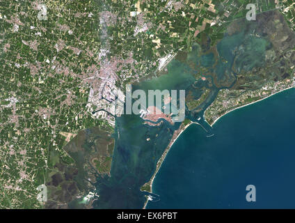 Farbe-Satellitenbild von Venedig, Italien. Bild aufgenommen am 6. August 2014 mit Landsat 8 Daten. Stockfoto