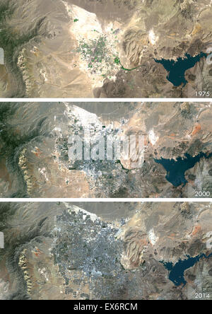Satellitenansicht von Las Vegas, Nevada, USA 1975, 2000 und 2013. Vor und nach dem Bild zeigt Stadterweiterung über die Stockfoto