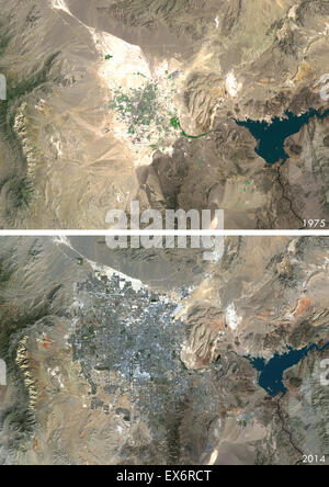 Satellitenansicht von Las Vegas, Nevada, USA 1975 und 2013. Vor und nach dem Bild zeigt Stadterweiterung im Laufe der Jahre. Stockfoto