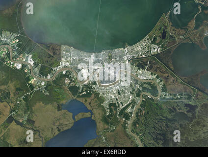 Farbe-Satellitenbild von New Orleans, Louisiana, USA. Bild aufgenommen am 3. November 2014 mit Landsat 8 Daten. Stockfoto