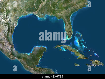 Farbe-Satellitenbild des Golfs von Mexiko. Stockfoto