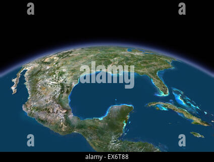 3D Satellitenbild des Golfs von Mexiko. Stockfoto