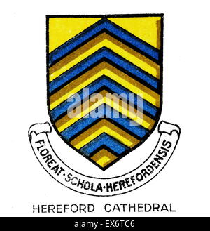 Emblem für Hereford Cathedral School, Hereford, Herefordshire, eine unabhängige, koedukative Tagesschule. Hereford Cathedral School ist wahrscheinlich eine der ältesten in England. Die früheste urkundliche Aufzeichnung seiner Existenz stammt aus dem Jahr 1384. Stockfoto