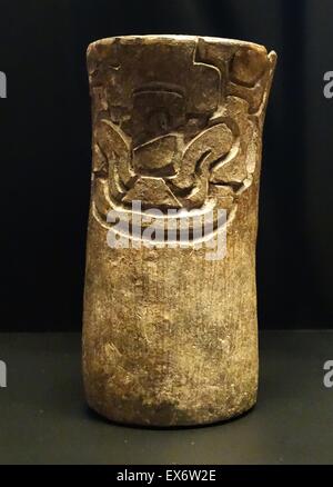 Zapoteken Terrakotta-Vase mit einer Glyphe geprägt, aus Oaxaca, Mexiko. 250-600 N. CHR. Stockfoto