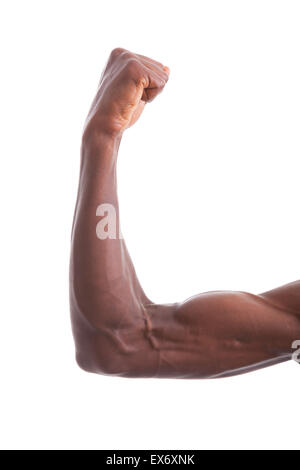 Afrikanische amerikanische junge Männer zeigen Armmuskeln - isoliert auf weißem Hintergrund Stockfoto