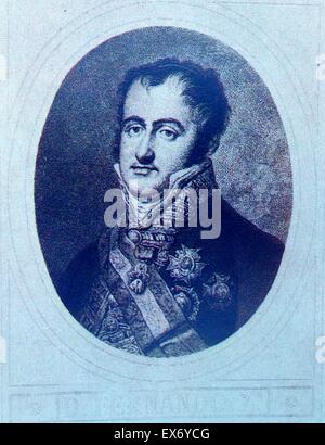 Ferdinand VII. (Spanisch: Fernando VII de Borbón; 14. Oktober 1784 – 29. September 1833) wurde zweimal König von Spanien: 1808 und wieder von 1813 bis zu seinem Tod. Er galt zu seinen Anhängern als "Desired" (el Deseado) und seinen Kritikern als "Schwerverbrecher König" Stockfoto