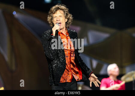 Mick Jagger von den Rolling Stones führt auf Tour der Bandes 2015 Postleitzahl Stockfoto