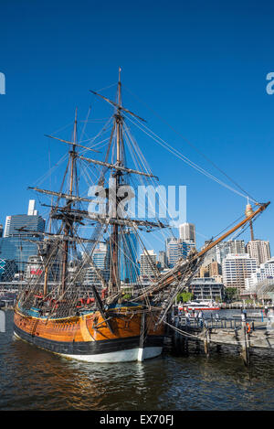 Captain Cook Replik Schiff "Bemühen", Darling Harbour, Sydney, Australien Stockfoto