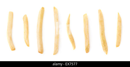 Reihe von einzelnen Pommes frites isoliert Stockfoto