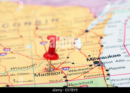 Madison fixiert auf einer Karte von USA Stockfoto