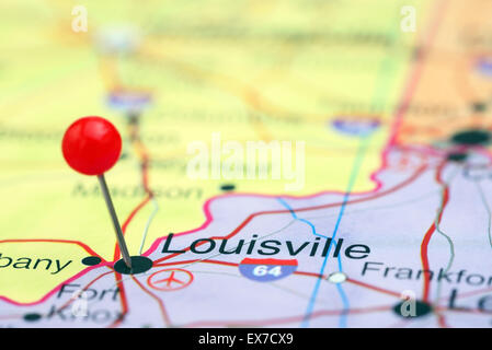 Louisville, fixiert auf einer Karte von USA Stockfoto