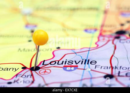 Louisville, fixiert auf einer Karte von USA Stockfoto