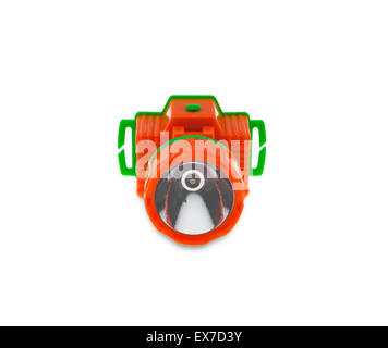 neue Kunststoff Taschenlampe isoliert auf weißem Hintergrund. Stockfoto