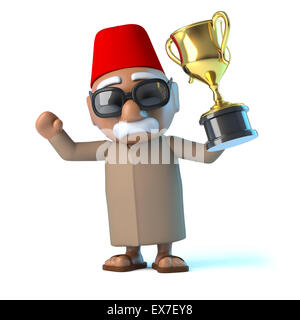 3D Render von einem marokkanischen hält einen gold-Pokal Stockfoto