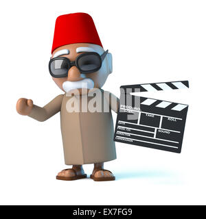 3D Render von einem marokkanischen trägt einen Fez ein Filmklappe halten. Stockfoto