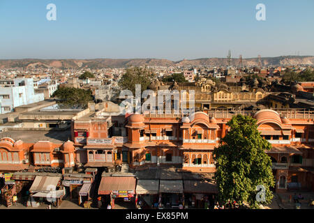 Rosa, rosa Stadt, Blick vom Palast der Winde in Jaipur, Rajasthan, Indien Stockfoto