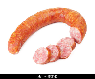 Ring der Landwirt Wurst, isoliert auf weiss Stockfoto