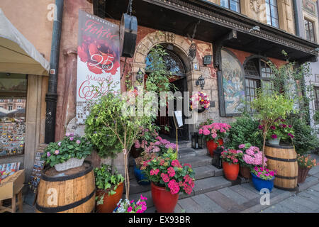 Bunte gepflanzt Restaurant Eingang, Pynek Street, Old Town, Warschau, Polen Stockfoto