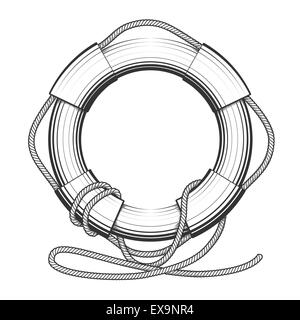 Hoch detaillierte Rettungsring Rettungsring in Gravur Stil gezeichnet. Isoliert auf weißem Hintergrund. Stock Vektor