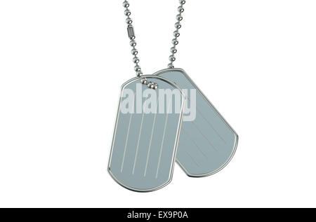 Dog Tags mit Closeup isoliert auf weißem Hintergrund Stockfoto