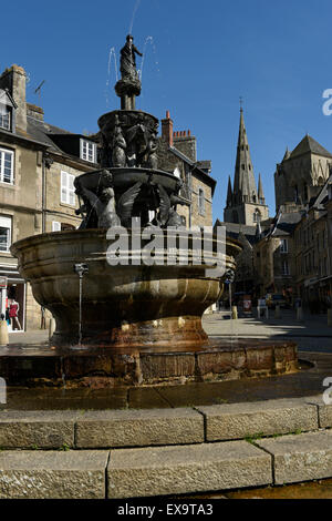 Brunnen der Place du Centre, Guingamp, Côtes-d ' Armor, Bretagne, La Plomée, Frankreich Stockfoto