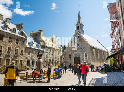 Setzen Sie Royale, in Unterstadt der alten Quebec City, Kanada mit der Kirche Notre-Dame-des-Siege Stockfoto