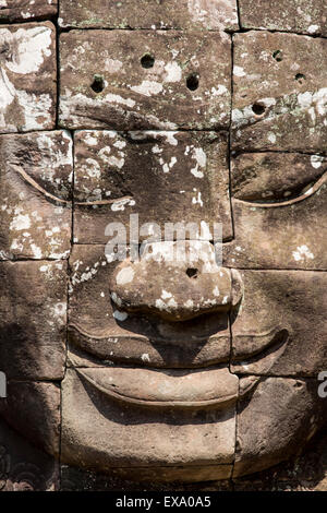 Asien, Kambodscha, Siem Reap, Steinschnitzereien aus dem 12. Jahrhundert buddhistischen König Jayavarman VII am Bayon Tempel in Angkor Wat Stockfoto
