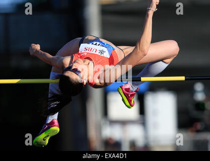 Lausanne, Schweiz. 9. Juli 2015. Beitia Ruth Spaniens konkurriert im Hochsprung-Wettbewerb der Frauen bei der 2015 IAAF Diamond League Leichtathletik in Lausanne, Schweiz, am 9. Juli 2015. Beitia Ruth bekam den zweiten Platz mit 1,94 Meter. Bildnachweis: Xu Jinquan/Xinhua/Alamy Live-Nachrichten Stockfoto