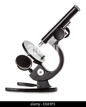 Mikroskop isoliert auf weißem Hintergrund Stockfoto