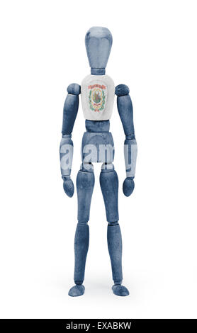 Alte Holzfigur Schaufensterpuppe mit US State Flag Bodypaint - West Virginia Stockfoto