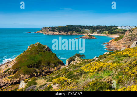 Blick über Portelet Bay, Jersey, Kanalinseln, Großbritannien, Europa Stockfoto
