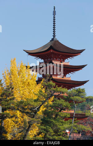 Fünfstöckige Pagode (Gojunoto) im Herbst, UNESCO-Weltkulturerbe Insel Miyajima, westlichen Honshu, Japan, Asien Stockfoto