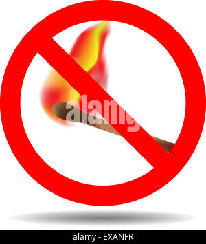 Zeichen für das Feuerverbot. Schlagzeilen mit einem brennenden Streichholz. Vektor-illustration Stockfoto