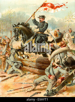 Sheridan bei der Schlacht von Five Forks, Virginia, Amerika, 1. April 1865 während des amerikanischen Bürgerkrieges. Philip Henry Sheridan,1831 - 1888. Karriere Offizier der US-Armee und ein General der Union im amerikanischen Bürgerkrieg. Stockfoto