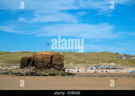 Kapelle Rock am Perranporth Strand, Cornwall, UK Stockfoto