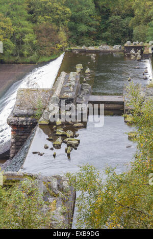 Dolymynach Damm Teil der Elan Tal Talsperren. Unvollendete Wasserstand für den Aufbau von später zu halten. Fluss Claerwen, Rhayader, Po Stockfoto