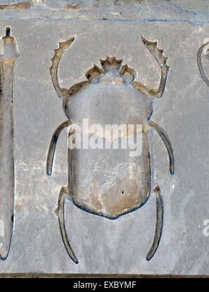 Karnak, Luxor, Egypt.Temple von Karnak Heiligen Gott Amon: eine wunderschöne geschnitzte Skarabäus Stockfoto