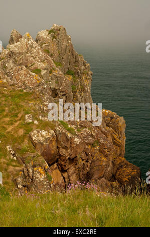 Bank der Seenebel Annäherung an die Insel Fund Stockfoto