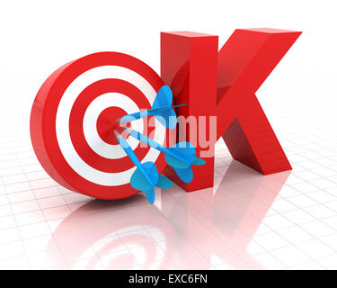 Okay Symbol mit Target, 3d Rendern Stockfoto